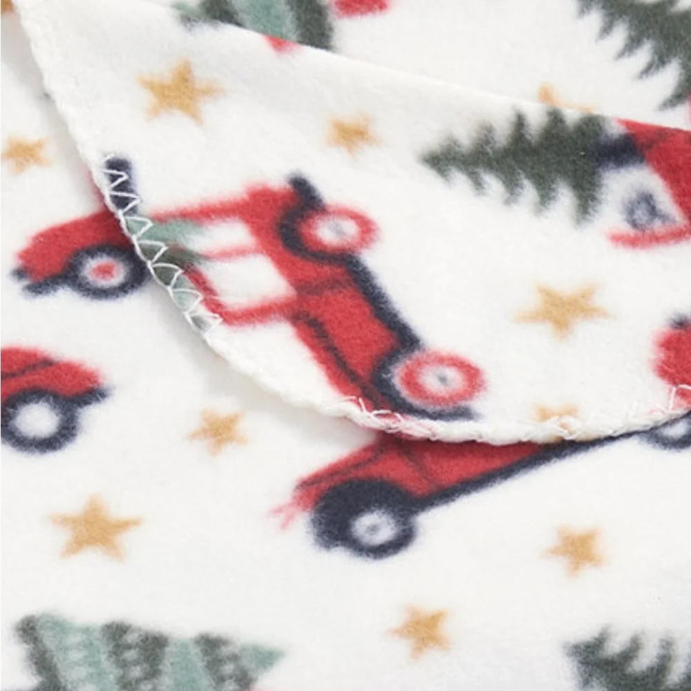 Festive Red Holiday Blanket with Christmas Tree Design